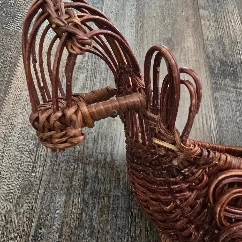 Rooster Woven Basket Wooden Comb Beak Brown Farmhouse Wicker